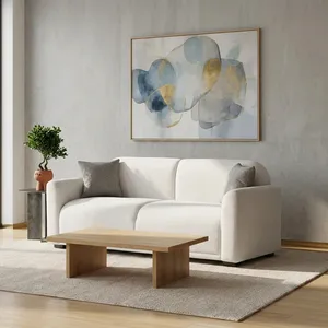 Canapé deux places moderne rembourré en tissu, dossier rigide, accoudoirs carrés, pieds en bois, mobilier minimaliste pour salon - Product Image 5