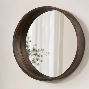 Round Wood Wall Mirror <b>Rustic</b> Handmade Antique Style Decorative Circle Mirror for Living Room Bedroom Entryway - Product Image 4