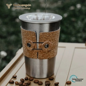 Juego de tazas para acampar al aire libre con cubierta de corcho aislante, cafetera de acero inoxidable para preparar café mocha a mano, caja de regalo. - Product Image 5
