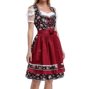 Costume 3 pièces pour femme, style bavarois allemand, robe Dirndl en mousseline de soie tissée avec dentelle et boutons, directement de l'usine - Product Image 6