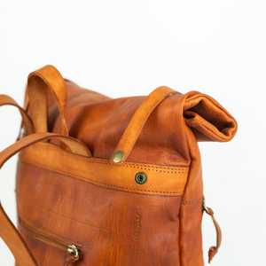 Vegetable Tanned Leather <b>Roll</b> Top <b>Backpack</b> Mens Cowhide Travel Rucksack Laptop Bag Eco Friendly Material LTBP-0110 - Product Image 5