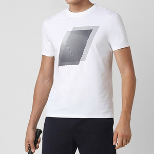 <b>Men's</b> White Short Sleeve T-<b>Shirt</b> With Geometric Pattern Digital Print O-Neck Regular Fit Casual Jersey Cotton - Product Image 4