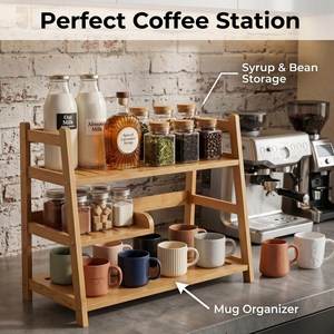 Wooden Three Tier <b>Storage</b> <b>Rack</b> For <b>Kitchen</b> Countertop Tableware Organization Rustic Style Standing Type Durable Countertop table - Product Image 3