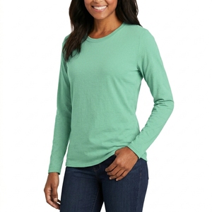 2022 Regular Crew Neck Full Sleeved Eco-Friendly Breathable Quick Dry Women's 100% Cotton High Quality Plain Dyed 200g T-<b>shirts</b> - Product Image 3
