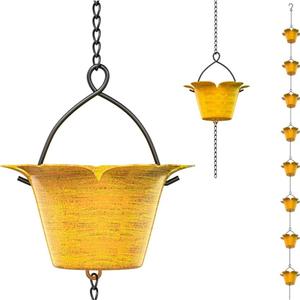 Fantastique Chaîne de Pluie en Cuivre Martelé pour Gouttières, Alternative Décorative à la Gouttière Classique, Décoration Extérieure pour Jardin et Maison - Product Image 2