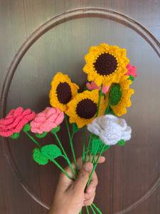 Appliques florales décoratives en laine crochetée faites à la main de qualité supérieure, écologiques, pour vêtements et projets DIY (vente en gros) - Product Image 3