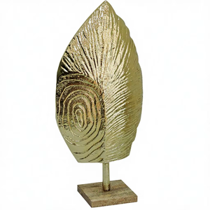 Escultura de Hoja de Aluminio Dorado con Base de Madera, Figura de Arte Abstracto Moderno para Decoración del Hogar, Adorno de Mesa - Product Image 1