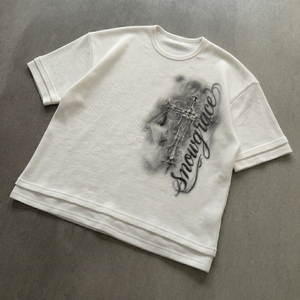 Snowgrace Front Logo High Street Printed Knitted Men's Oversized T-Shirt Short Sleeve O-Neck Breathable Cotton Eco-Friendly - Product Image 4