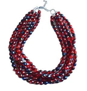 Beste gut aussehende rot blaue Aussage klobige Perle Multi Strang Halskette für Frau unregelmäßigen Großhandel entzückenden indischen Schmuck