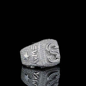 Anillo de Moissanita de Hip Hop Personalizado Patrón 3D Plata de Ley 925 Con Moissanita Diamante Letra Nombre Anillo de Campeonato - Product Image 5