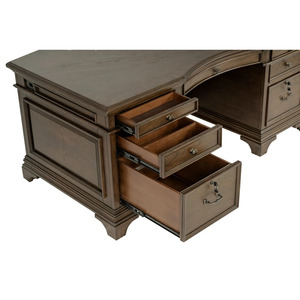 Hartshill executive <b>desk</b> crafted from mahogany with a grey finish and featuring seven drawers is suitable for a workspace. - Product Image 5