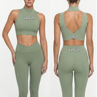 Ensemble de yoga confortable et ajusté pour femme : Legging long sans dos à taille haute élastique en Spandex/Nylon et soutien-gorge intégré