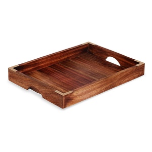 Venta caliente Ecológico Bandeja de servicio de madera de acacia Diseño cuadrado clásico con patrón de tamaño personalizado Material de latón para el hogar Hotel - Product Image 3