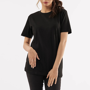 T-shirt noir à col rond pour femme, manches courtes, coupe classique, couleur unie, 100% coton molletonné, respirant, écologique, anti-UV - Product Image 6