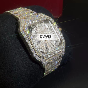 Mossinate Men's Square Quartz Moissanite Watch with Glass Dial Water Resistant 3BAR Hip Hop Style Fashion Gold Watch - Product Image 3