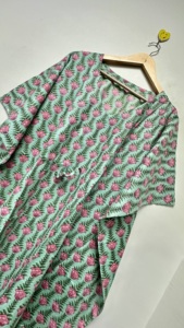 Caftán para Mujer, Cuello en V, Cierre con Cordón, Estampado Floral de Algodón, Corte Holgado, Secado Rápido, Transpirable, Ecológico, Vestido de Playa - Product Image 3