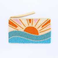 Dompet Koin Bohemian Buatan Tangan Besar Gaya Southwestern Berhias Manik-Manik Motif Bunga, Penutup Ritsleting, Pola Bordir, Kain Katun Langsung dari Produsen
