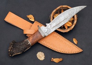 Couteau de chasse Bowie en acier Damas fait main, manche en corne, modèle Viking Art VHK-01, qualité industrielle, 14 pouces, personnalisé, pour l'extérieur - Product Image 2