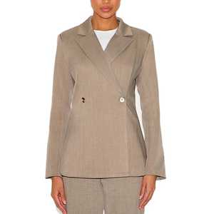 Blazer de mujer OEM de doble botonadura con solapa de pico y hombros acolchados, chaqueta de traje a medida para oficina, venta al por mayor, ropa de trabajo personalizada para oficina - Product Image 1