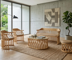 Ensemble de canapés en bois imperméable et écologique avec table pour salon moderne et utilisation en extérieur - Product Image 1