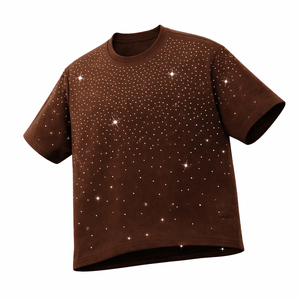 New <b>Design</b> Brown Custom Print Men's Oversized Fit Cotton Short Sleeve T-Shirt Rhinestone <b>Design</b> Streetwear Casual Summer tee - Product Image 1