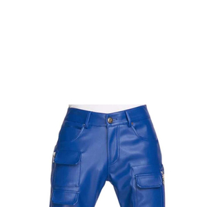 Pantalon de motard en cuir PU pour hommes, pantalon taille haute avec fermeture éclair, plusieurs poches, coupe droite, coupe-vent, automne - Product Image 3
