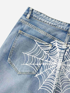 Jean baggy délavé vintage uni/à motifs pour homme, pantalon en denim large style streetwear Y2K, coupe régulière respirante décontractée pour femme, style hip-hop - Product Image 5