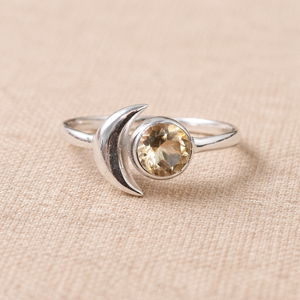 Anillo de Plata de Ley 925 con Piedra Preciosa de Citrino Natural, Diseño de Luna Creciente Hecho a Mano, Ajustable, Joyería de Piedra de Nacimiento para Mujer, Esposa, Ella - Product Image 6