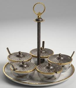 Ensemble de vases de table en bronze faits à la main avec bordure dorée et couvercles - Product Image 1