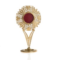 Monstrance Reliquaire en Laiton Scintillant avec Croix et Motif Rayons de Soleil – Décoration Traditionnelle pour la Maison, Idéale pour Baptême, Présentation sur Table, en Métal