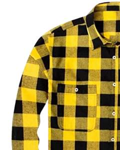 เสื้อเชิ้ตผ้าแฟลนเนลลายตารางสีเหลืองดำสำหรับผู้ชาย แขนยาว ติดกระดุม สไตล์ลำลองสำหรับฤดูหนาว เสื้อเชิ้ตลายตาราง ผลิตโดยโรงงาน OEM ทรงพอดีตัว - Product Image 3