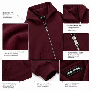 Sudadera con capucha personalizada de algodón grueso de 400 g/m² con cremallera, unisex, oversize, lisa, de forro polar, estilo streetwear, con cremallera. - Product Image 3
