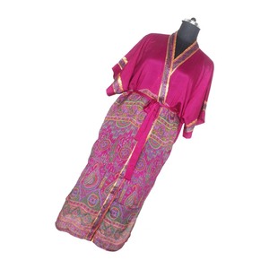 KL001 2026 Winter Autumn Women Vintage Sari Kimono Long Sleeve Blended Poly Silk Quick Dry Stylish Multi Color Nightgown - Product Image 6