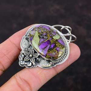 Handmade Copper Purpurite Pendant Sterling Silver Flower Jewelry Natural <b>Purple</b> Gemstone Necklace For Women - Product Image 3