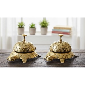 Campana de Servicio Decorativa de Aluminio con Forma de Tortuga Dorada Antigua, Campana de Escritorio con Diseño de Carapa Texturizada - Product Image 1