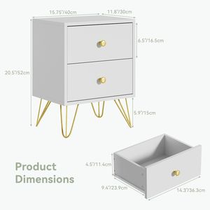 Modern 2-Drawer <b>Bedside</b> <b>Table</b> with Golden Legs <b>Minimalist</b> Wooden Nightstand for Bedroom Storage - Product Image 2