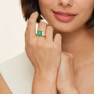 Nuevo Anillo de Joyería Fina de Diseño Personalizado en Oro Amarillo Sólido de 18k con Esmeralda y Topacio Blanco, Estilo Toi et Moi, con Piedra Preciosa Natural - Product Image 1