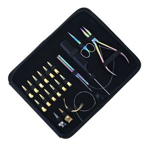 Kit d'outils pour extensions capillaires à micro-anneaux avec pince à micro-anneaux à surface plate, crochet d'installation pour micro-anneaux, peigne à queue et aiguilles à coudre - Product Image 1