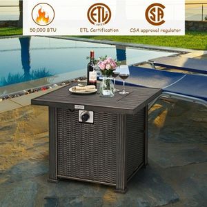 30 Inch Square Propane Gas <b>Fire</b> <b>Pit</b> <b>Table</b> with <b>Table</b> Cover 50000 BTU Elegant Outdoor Furniture - Product Image 4