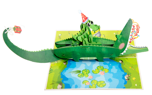 3D Pop-Up Crocodile Greeting Card With Party Hat And <b>Gift</b> For Birthday Celebration - Product Image 2