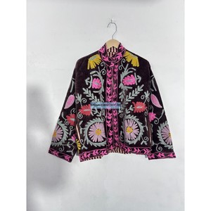 Veste en velours brodée à la main Suzani pour femme, veste de soirée avec doublure intérieure en coton, veste tendance - Product Image 5