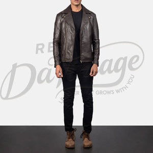Veste de motard en cuir marron foncé pour homme, en véritable peau de mouton, coupe ajustée, automne-hiver, décontractée, avec fermeture éclair asymétrique - Product Image 3