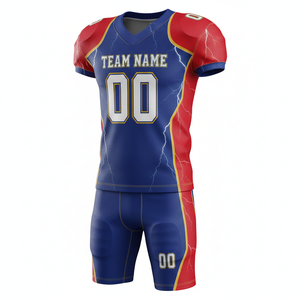 Uniforme de Fútbol Americano Sublimado Personalizado y Transpirable, Conjunto de Camiseta y Pantalones Cortos, Cuello en V, Logotipo en la Parte Delantera, Secado Rápido - Product Image 5