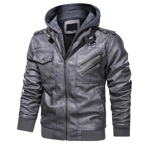Veste en cuir PU bleue pour homme avec capuche, manches longues, coupe-vent, style automne - Product Image 4