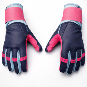 Guantes de Bateo de Cuero Genuino de Vaca en Rosa y Azul Marino con Ribete Azul y Cierre de Gancho y Bucle para Entrenamiento, Unisex, Adulto - Product Image 5