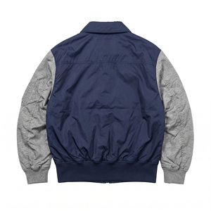 Großhandel Benutzerdefiniertes Logo Herren Vintage Winter Varsity Bomber Windbreaker Jacke mit Heather-Grau Kontrastärmeln - Product Image 2