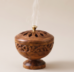 Porte-encens artisanal en bois de manguier, dôme sculpté floral, diffuseur d'aromathérapie, cadeau - Product Image 3
