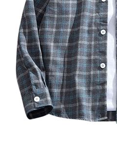 Chemise décontractée pour homme, gris foncé bleu à carreaux, coton et polyester, manches longues, boutonnée, motif à carreaux, douce et confortable, à porter au quotidien. - Product Image 5