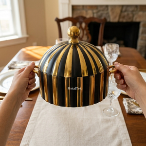 Olla de Lujo para Hot Pot, Cacerola de Acero Inoxidable, Negra y Dorada, con Aislamiento Térmico de Doble Pared, Plato para Servir, Calentador de Comida para Buffet, Servidor de Roti - Product Image 2