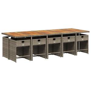 Conjunto de Comedor Plegable para Patio de 10 Plazas, Juego de 10 Muebles de Patio de Ratán PE Gris, Cómodos y Elegantes - Product Image 3